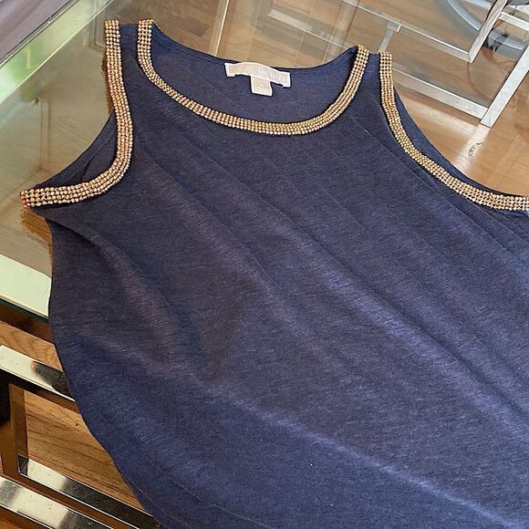 Michael Kors, Black knit tank top, with gold beading around arms and collar. M - Picture 13 of 14